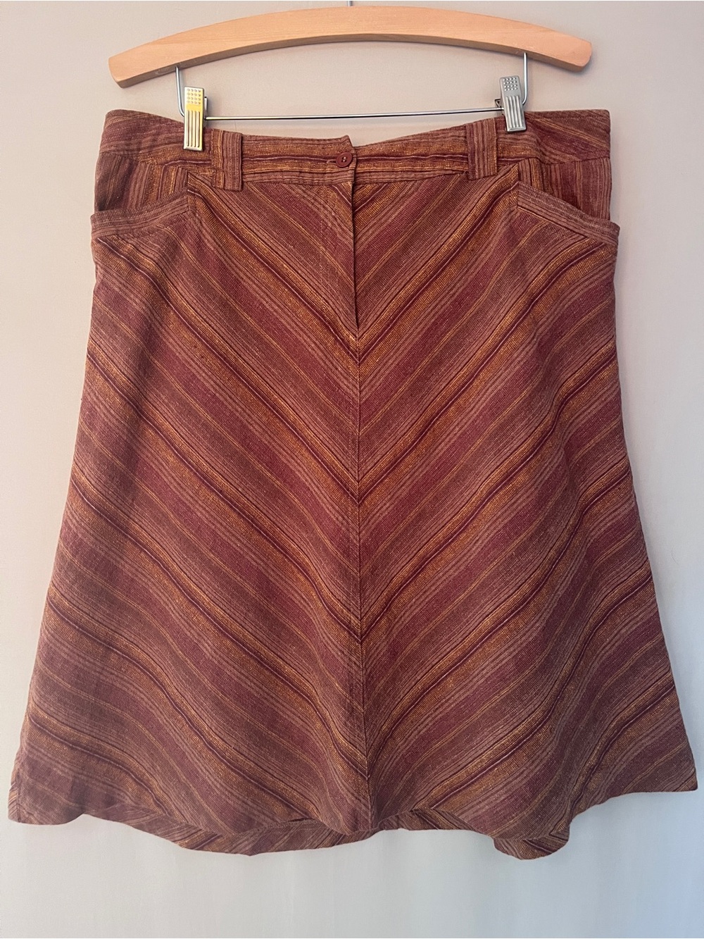 Encore 55% Linen 45% Cotton Chevron Stripe A-Line Skirt with Pockets Size 14